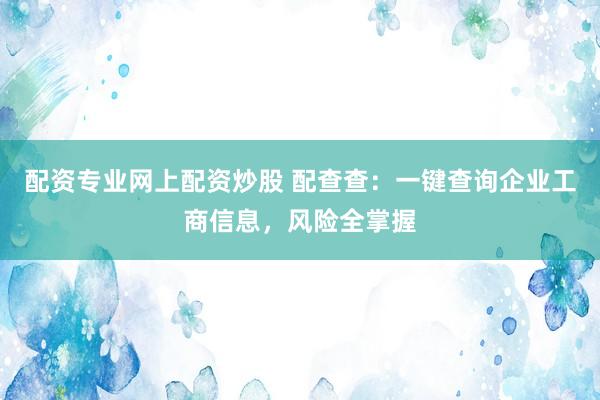 配资专业网上配资炒股 配查查：一键查询企业工商信息，风险全掌握