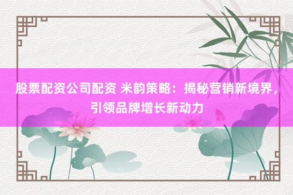 股票配资公司配资 米韵策略：揭秘营销新境界，引领品牌增长新动力