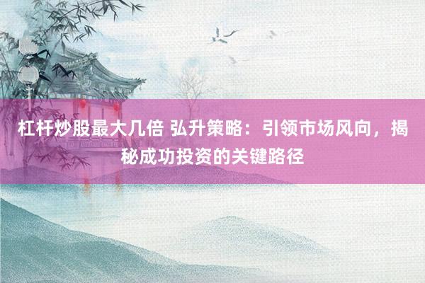 杠杆炒股最大几倍 弘升策略：引领市场风向，揭秘成功投资的关键路径