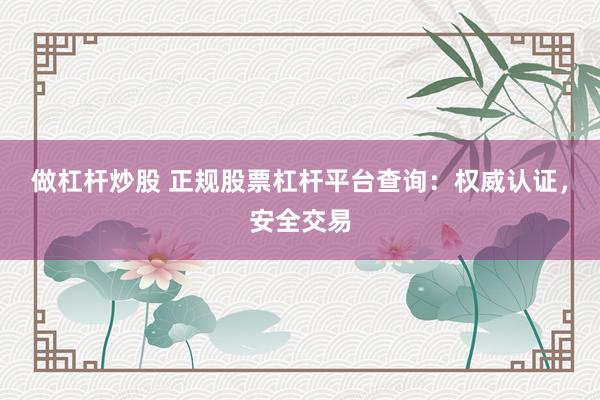 做杠杆炒股 正规股票杠杆平台查询：权威认证，安全交易