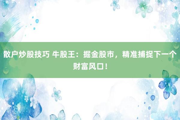 散户炒股技巧 牛股王：掘金股市，精准捕捉下一个财富风口！