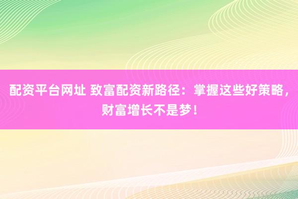 配资平台网址 致富配资新路径：掌握这些好策略，财富增长不是梦！