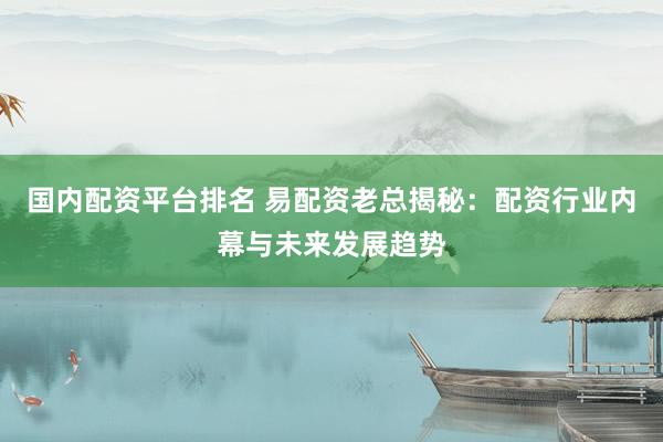 国内配资平台排名 易配资老总揭秘：配资行业内幕与未来发展趋势
