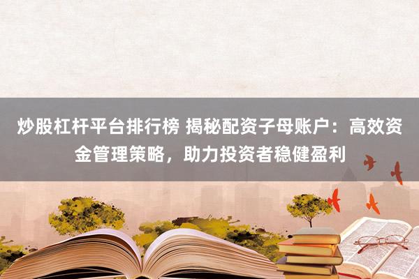 炒股杠杆平台排行榜 揭秘配资子母账户:高效资金管理策略,助力投资者稳健盈利