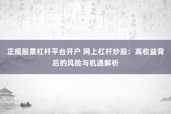 正规股票杠杆平台开户 网上杠杆炒股:高收益背后的风险与机遇解析