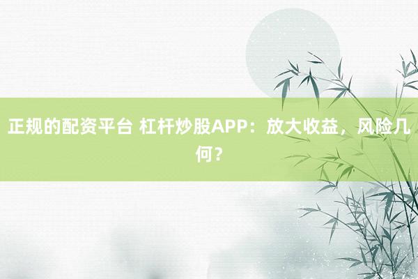 正规的配资平台 杠杆炒股APP：放大收益，风险几何？