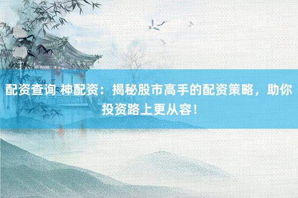 配资查询 神配资：揭秘股市高手的配资策略，助你投资路上更从容！