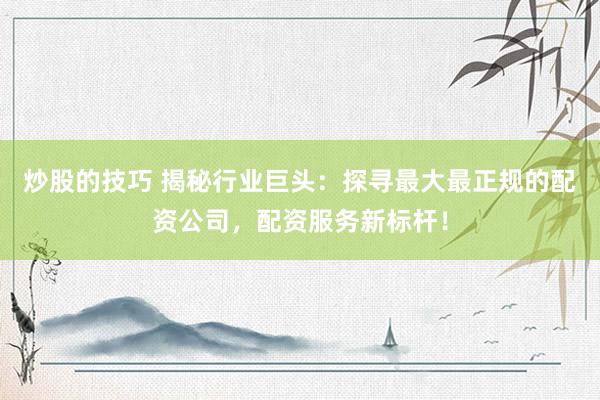 炒股的技巧 揭秘行业巨头：探寻最大最正规的配资公司，配资服务新标杆！
