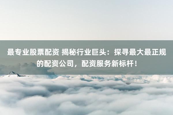最专业股票配资 揭秘行业巨头：探寻最大最正规的配资公司，配资服务新标杆！
